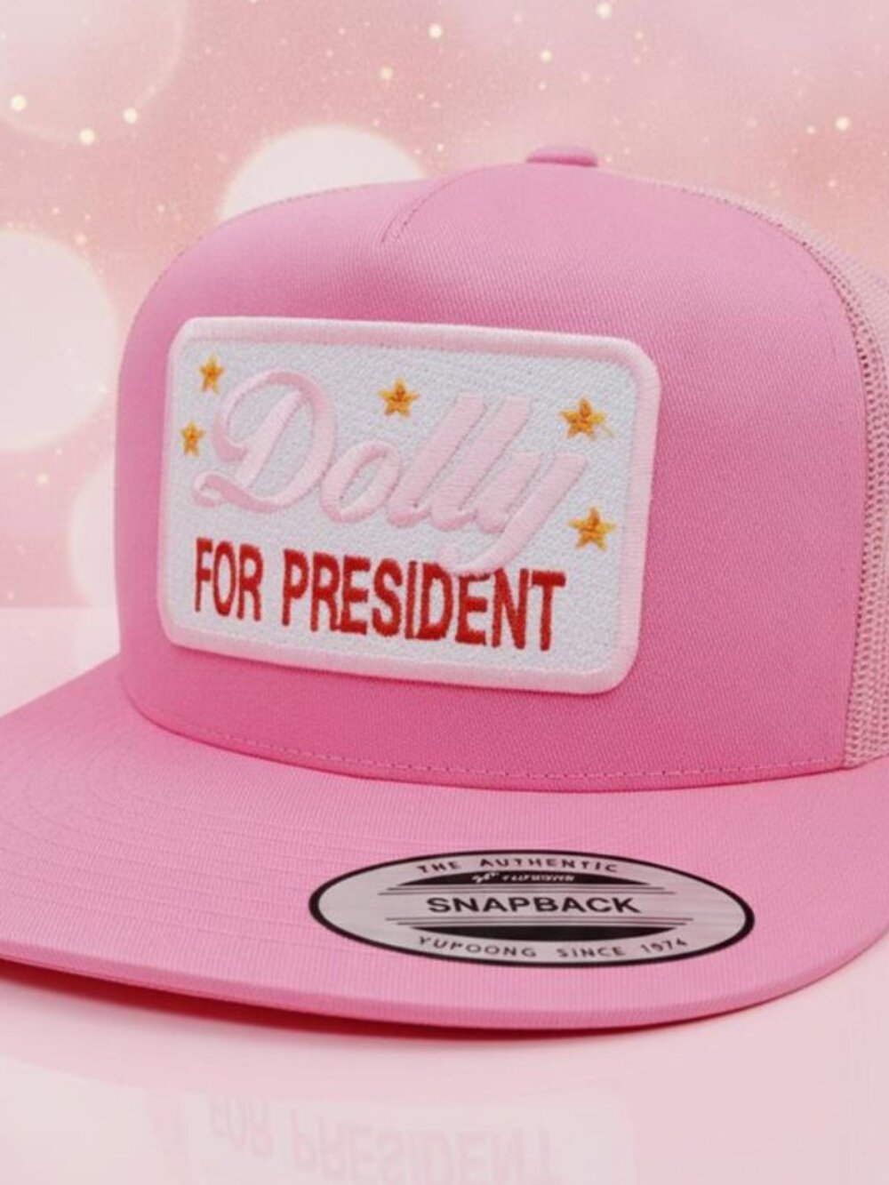 Dolly For President Embroidered Patch Pink Flat Bill Yupoong Snapback Hat RIP